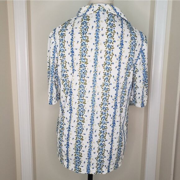 Antique 30s Silk Chiffon Floral Buttoup Short Sleeve Blouse - Picture 4 of 9